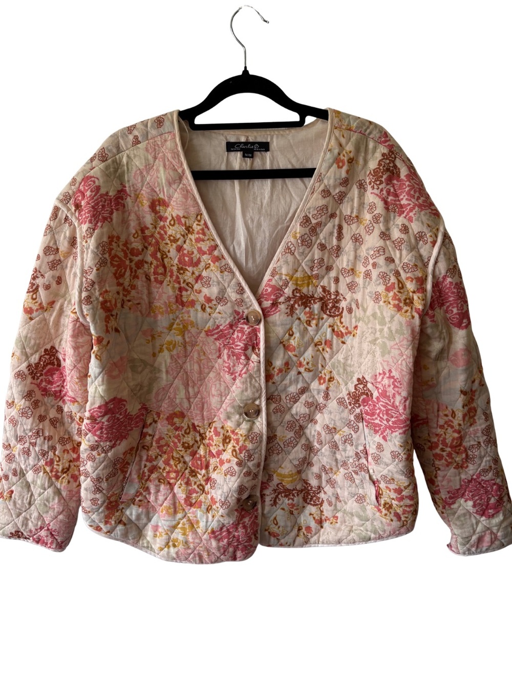CHARLIE B Quilted Floral Jacket - Pink, Cream & Gold Accents